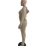 Solid Hooded Zip Sweatshirt Top Drawstring Pants Set MEHQ-1152