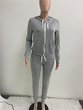 Solid Hooded Zip Sweatshirt Top Drawstring Pants Set MEHQ-1152