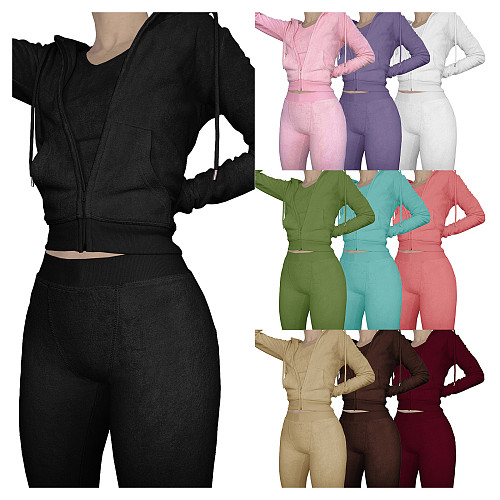 Zipper Hooded Coat+Vest+Jogger Pants Tracksuits CH-8235