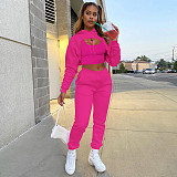 Women Long Sleeves Hooded Drawstring Solid Casual Pants Vest 3PCS Set CH-8193