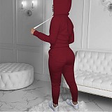 Solid Hooded Zip Sweatshirt Top Drawstring Pants Set MEHQ-1152