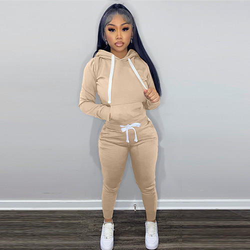 Fitness Solid Pullover Hoodies Sweatpants Tracksuits TK-6258