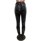 Winter Mid Waist Stretchy Tights PU Leather Stacked Pants BS-1237