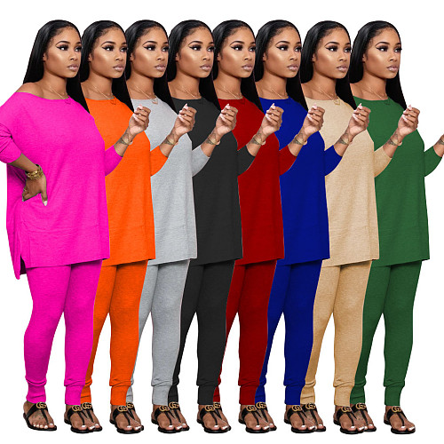 Solid Color Long Sleeve Tight Pants Casual  2 Pieces Set BS-1222