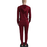 Solid Hooded Zip Sweatshirt Top Drawstring Pants Set MEHQ-1152