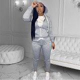 Solid Hooded Zip Sweatshirt Top Drawstring Pants Set MEHQ-1152