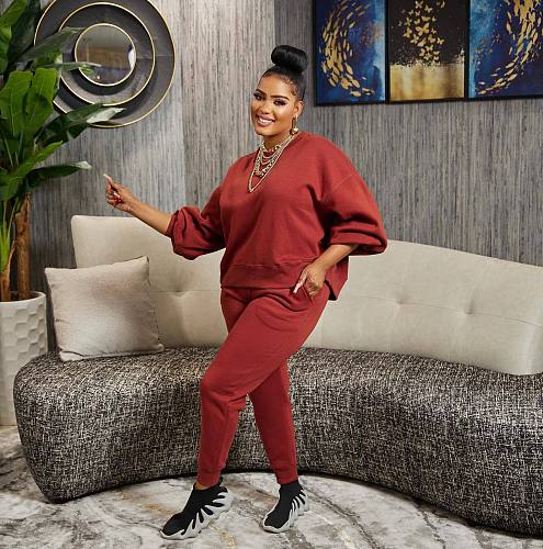 Solid Long Sleeve Pullover Sweatshirt Pants Tracksuits HM-6628