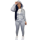 Solid Hooded Zip Sweatshirt Top Drawstring Pants Set MEHQ-1152