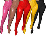 Winter Mid Waist Stretchy Tights PU Leather Stacked Pants BS-1237