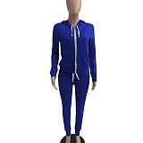 Solid Hooded Zip Sweatshirt Top Drawstring Pants Set MEHQ-1152