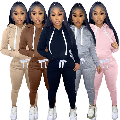 Fitness Solid Pullover Hoodies Sweatpants Tracksuits TK-6258