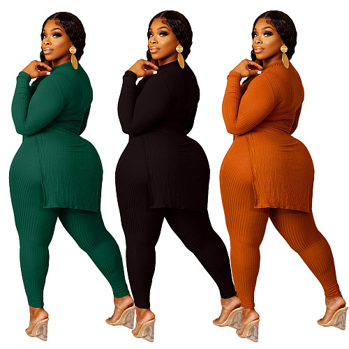O Neck Long Sleeve Lace Up T Shirts Top Skinny Pants Set YNS-1869