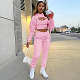 Women Long Sleeves Hooded Drawstring Solid Casual Pants Vest 3PCS Set CH-8193