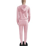 Solid Hooded Zip Sweatshirt Top Drawstring Pants Set MEHQ-1152