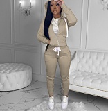 Solid Hooded Zip Sweatshirt Top Drawstring Pants Set MEHQ-1152
