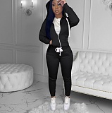 Solid Hooded Zip Sweatshirt Top Drawstring Pants Set MEHQ-1152