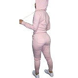 Solid Hooded Zip Sweatshirt Top Drawstring Pants Set MEHQ-1152