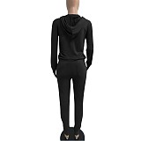 Solid Hooded Zip Sweatshirt Top Drawstring Pants Set MEHQ-1152