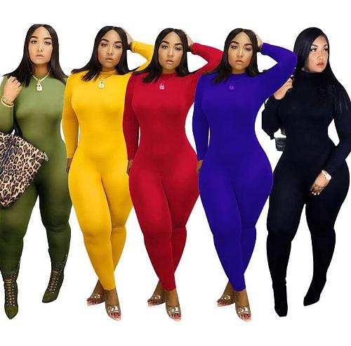 Women High Neck Long Sleeves Skinny Jumpsuits SFY-066