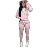 Solid Hooded Zip Sweatshirt Top Drawstring Pants Set MEHQ-1152