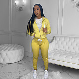 Solid Hooded Zip Sweatshirt Top Drawstring Pants Set MEHQ-1152
