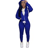 Solid Hooded Zip Sweatshirt Top Drawstring Pants Set MEHQ-1152