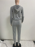 Solid Hooded Zip Sweatshirt Top Drawstring Pants Set MEHQ-1152