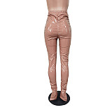 Winter Mid Waist Stretchy Tights PU Leather Stacked Pants BS-1237
