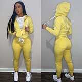 Solid Hooded Zip Sweatshirt Top Drawstring Pants Set MEHQ-1152