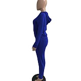 Solid Hooded Zip Sweatshirt Top Drawstring Pants Set MEHQ-1152