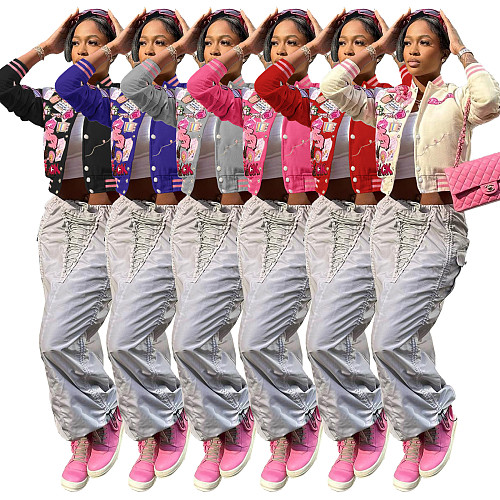Streetwear Single Breasted Baseball Bomber Jacket CH-23012