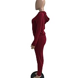 Solid Hooded Zip Sweatshirt Top Drawstring Pants Set MEHQ-1152