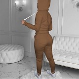Solid Hooded Zip Sweatshirt Top Drawstring Pants Set MEHQ-1152