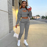 Women Long Sleeves Hooded Drawstring Solid Casual Pants Vest 3PCS Set CH-8193