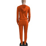 Solid Hooded Zip Sweatshirt Top Drawstring Pants Set MEHQ-1152