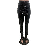Winter Mid Waist Stretchy Tights PU Leather Stacked Pants BS-1237