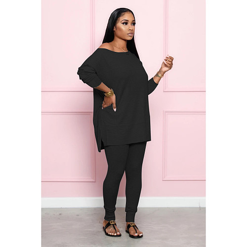 Solid Color Long Sleeve Tight Pants Casual  2 Pieces Set BS-1222