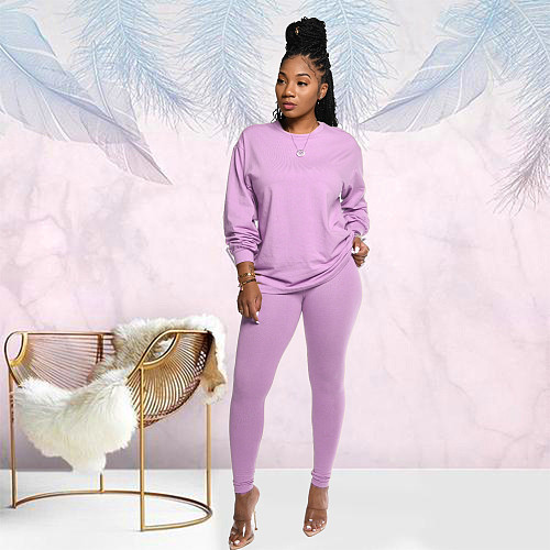 Cotton Solid Color Long Sleeve Pants Sport Two-piece Set SFY-155