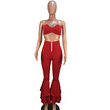 Sexy Crop Bras with Skinny Bell-bottomed Pants Two Pieces Set DAI-8053