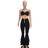Sexy Crop Bras with Skinny Bell-bottomed Pants Two Pieces Set DAI-8053