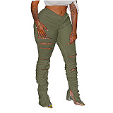 Sexy Broken Holes Folds Slits Flared Long Trousers ASL-6256