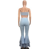 Sexy Crop Bras with Skinny Bell-bottomed Pants Two Pieces Set DAI-8053