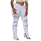 Sexy Broken Holes Folds Slits Flared Long Trousers ASL-6256