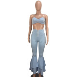 Sexy Crop Bras with Skinny Bell-bottomed Pants Two Pieces Set DAI-8053