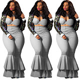 Sexy Crop Bras with Skinny Bell-bottomed Pants Two Pieces Set DAI-8053