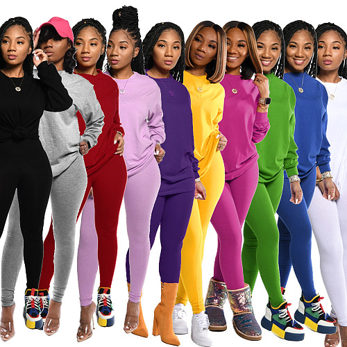 Cotton Solid Color Long Sleeve Pants Sport Two-piece Set SFY-155