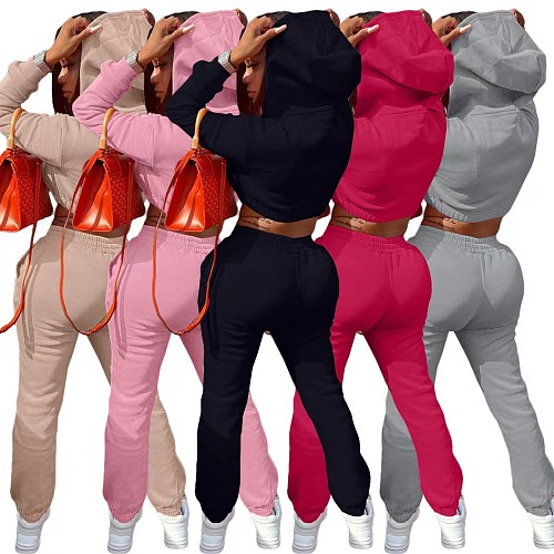 Women Fleece Printed Hoodies And Pant Casual Two-piece Set XING-330