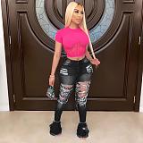 Hot Sales Hole Burning Flower Street Trend Hole Trumpet Jeans OD-8354