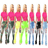 Hot Sales Hole Burning Flower Street Trend Hole Trumpet Jeans OD-8354