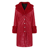 Women Leather Fur Collar Winter Fashion Lapel Long Sleeve PU Zipper Casual Womens Jackets RS-W140